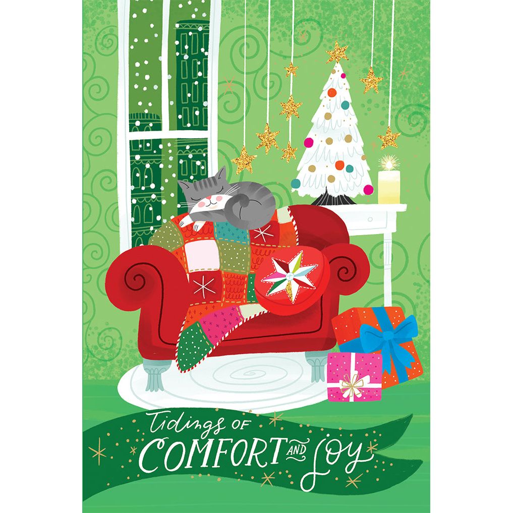 Cat On Couch Christmas Card